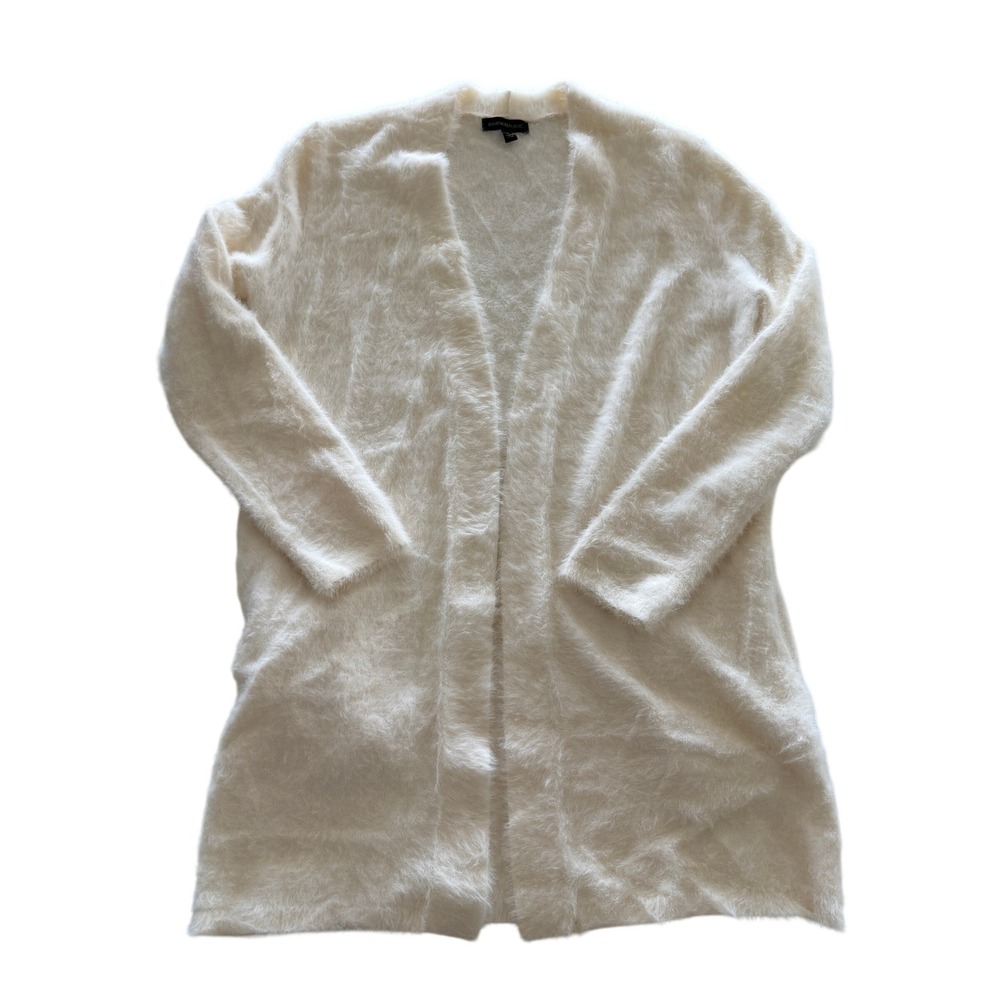 Banana Republic Cream Eyelash Knit Fuzzy Longline Open Front Cardigan Medium